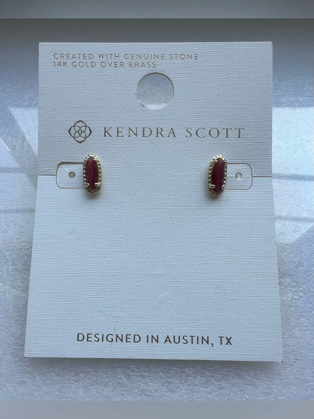 Kendra Scott Gold Over Brass Deep Pink Oval Stud Earrings